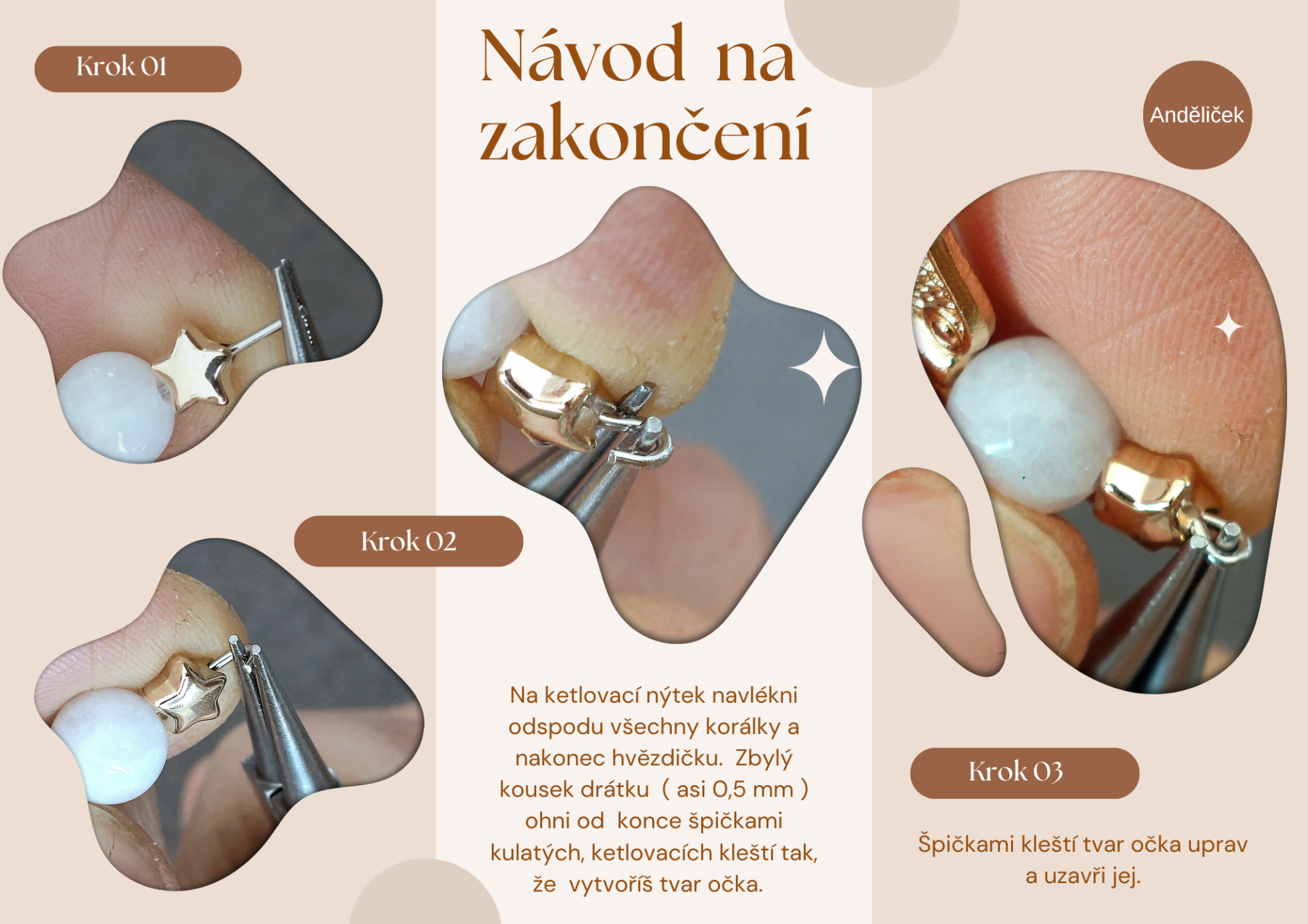 Obrazový návod jak pomocí kulatých kleští vytvořit očko